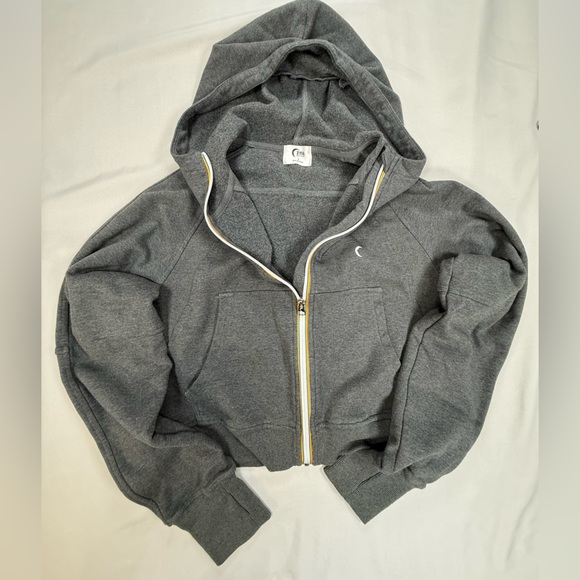 ZYIA Tops - ZYIA Dark Gray Cropped Zip Hoodie with Yellow Trim